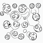 Black and white vector line art of a clown juggling balls, ideal for children's printable coloring pages with bold outlines and minimal composition.