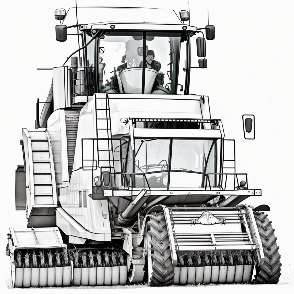 Coloring Book Style Combine Harvester Line Art Fun