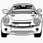Convertible car line art with smiling face, featuring simple outlines and a blank background, ideal for coloring book enthusiasts seeking creative fun.