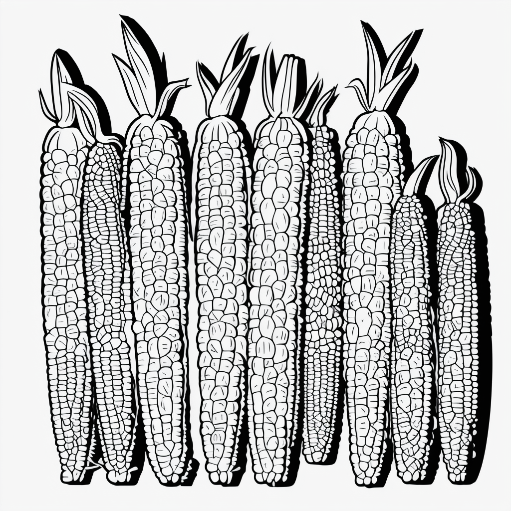 Corn Cob Cartoon: Simple Black and White Line Art