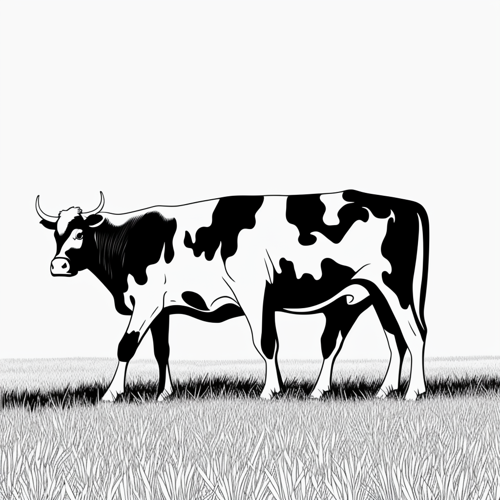 Simple Black and White Cow Coloring Page Line Art