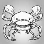 A simple black and white line art drawing of a crab cartoon, perfect for coloring books with clean outlines and no shading, set against a white background.