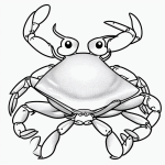 Simple black and white crab cartoon line art with clean outlines and uncolored fill areas, perfect for coloring books.