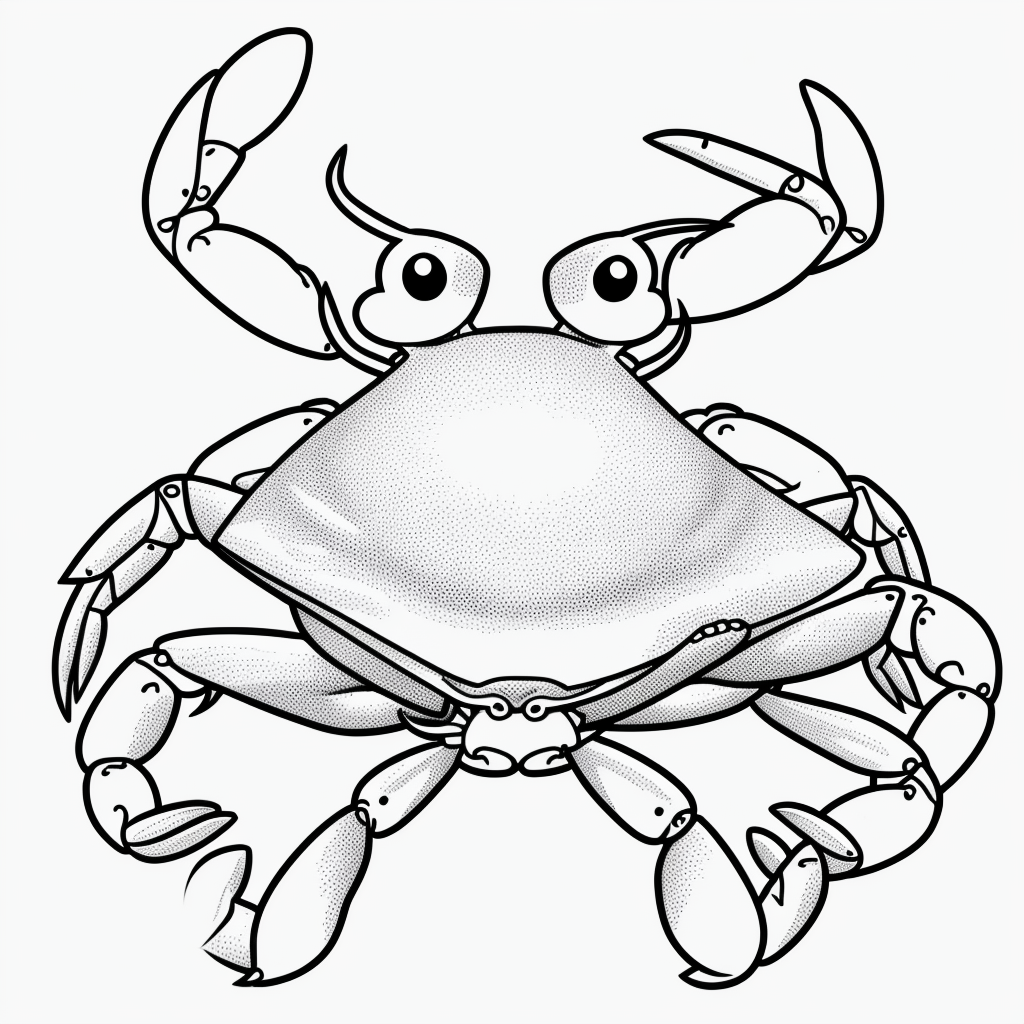 Crab Cartoon Coloring: Simple Black and White Line Art