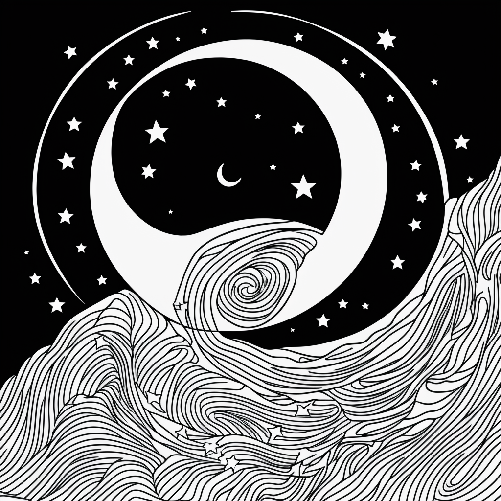 Crescent Moon and Stars Line Art for Kids Coloring