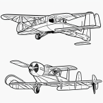 Black and white crop duster airplane line art with clean outlines, perfect for coloring book enthusiasts looking for creative inspiration.