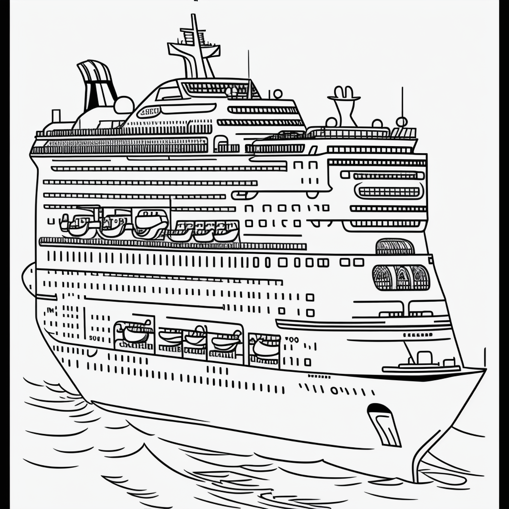 Cruise Ship Cartoon Line Art for Coloring Fun