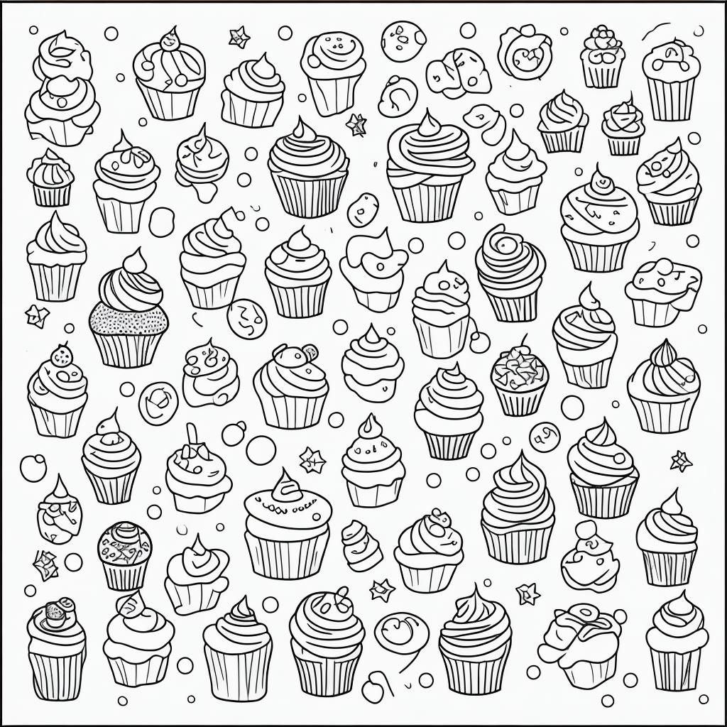 Adorable Cupcake Line Art Coloring Book Page