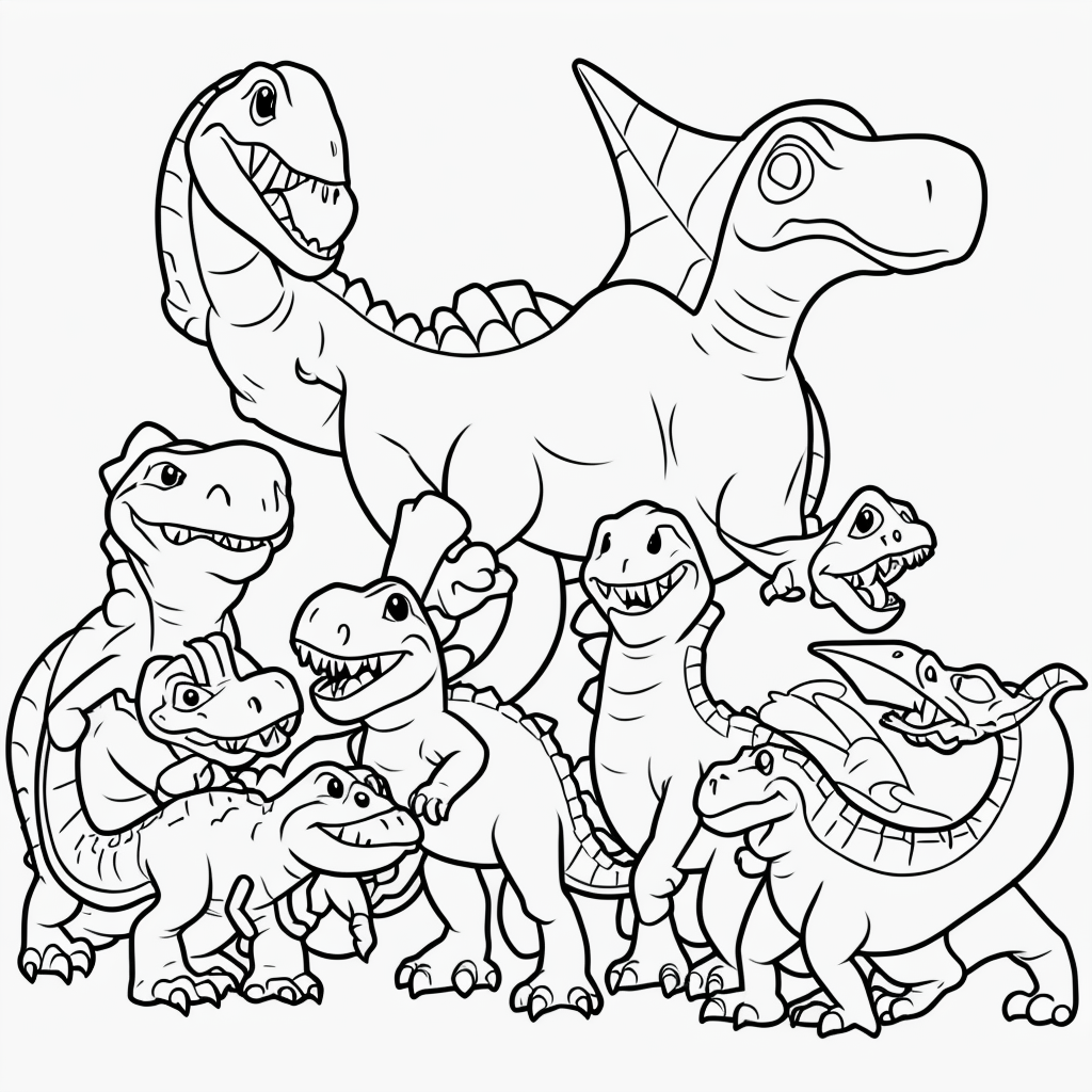 Explore Cute Cartoon Dinosaurs Coloring Book Outlines
