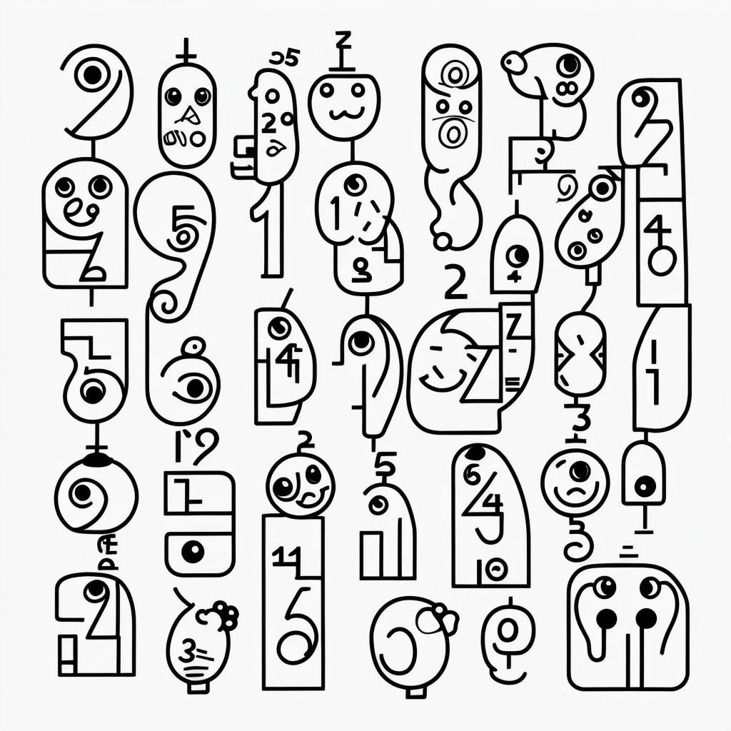 Explore Cute Number Faces Coloring Book Outlines