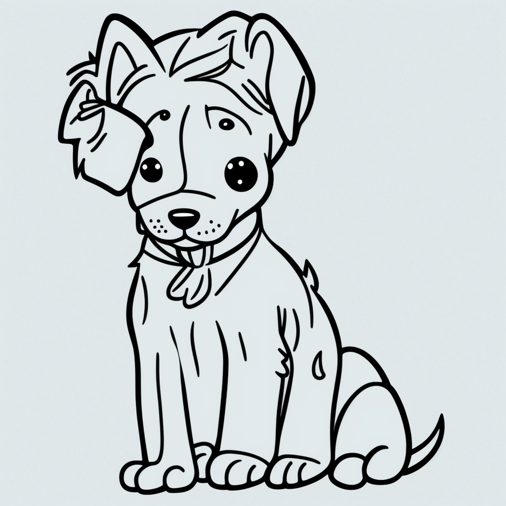 Cute Puppy Cartoon Line Art for Coloring Book Fun