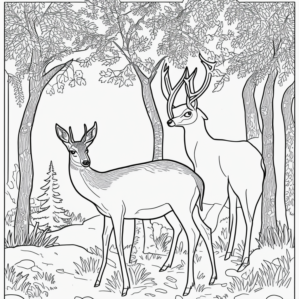 Explore Deer in Forest Coloring Book Art