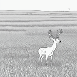 Black and white line art of deer in a meadow, featuring simple outlines and blank fill areas for coloring creativity.