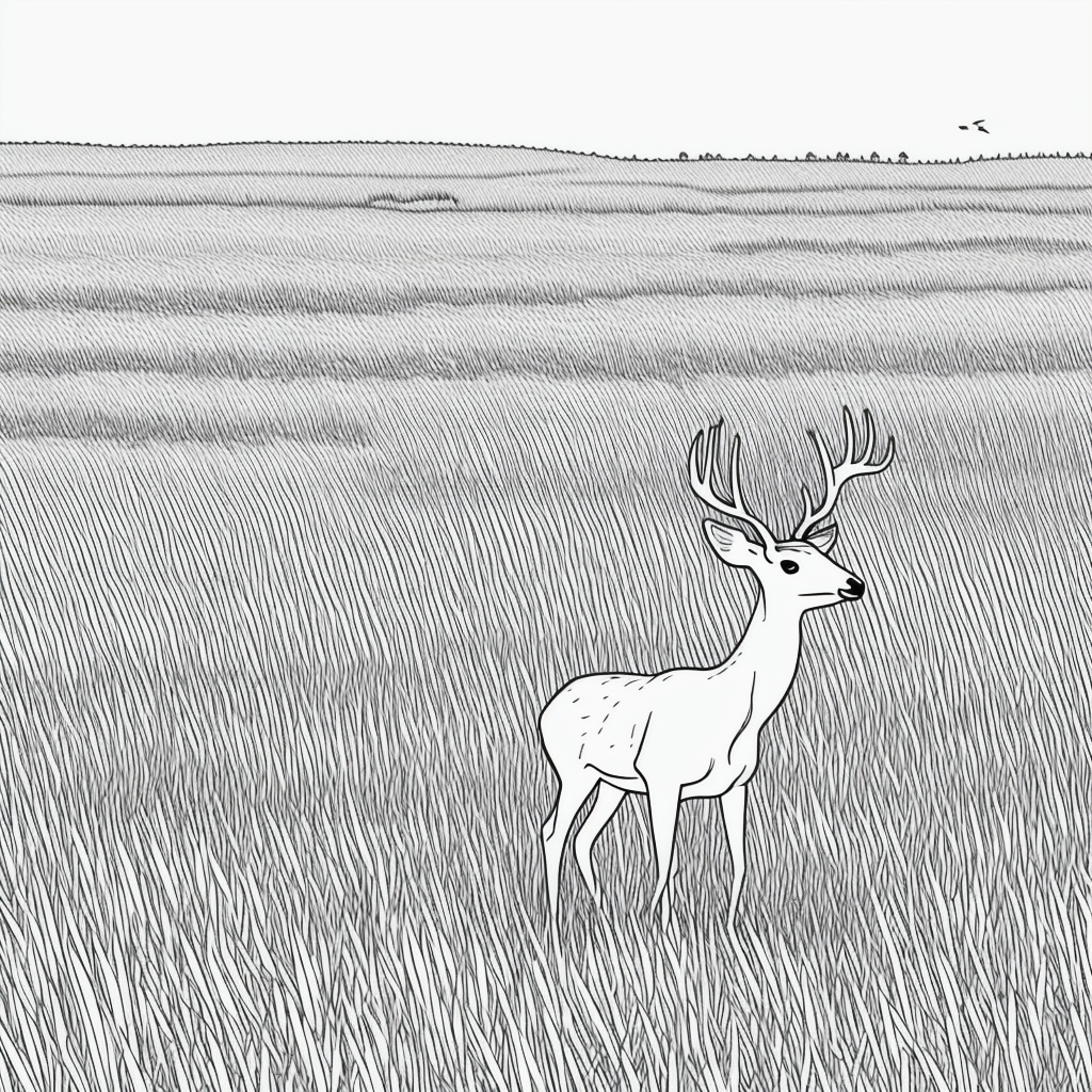 Explore Deer in Meadows: Simple Line Art Coloring