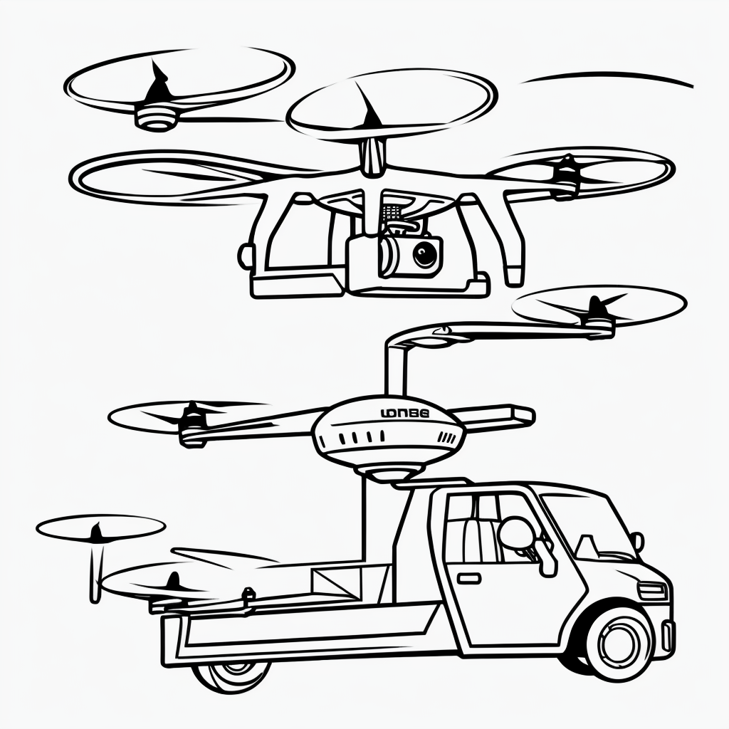 Explore Delivery Drone Line Art for Coloring Fun