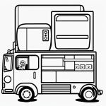 Black and white line art of a delivery truck with simple outlines, ideal for coloring book enthusiasts seeking a creative and uncolored design.