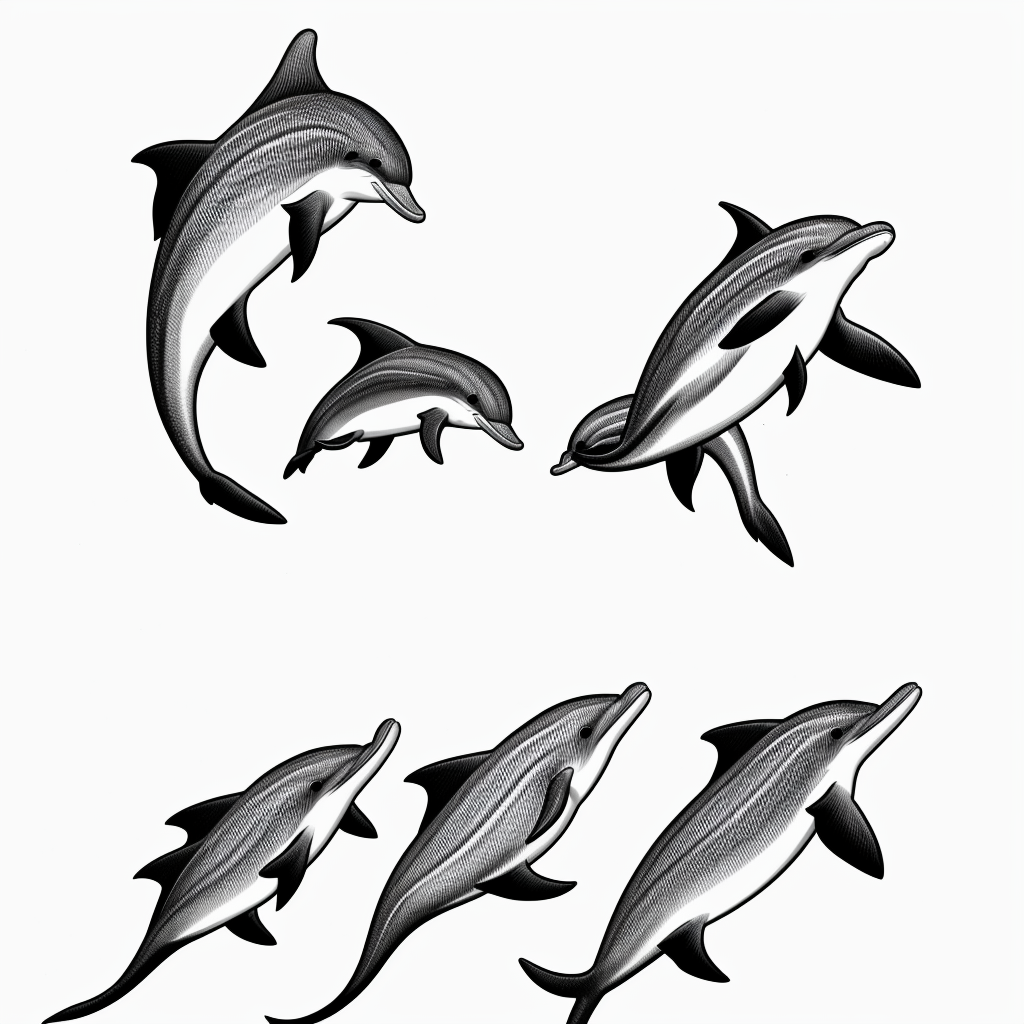 Dolphins Jumping Line Art for Coloring Books