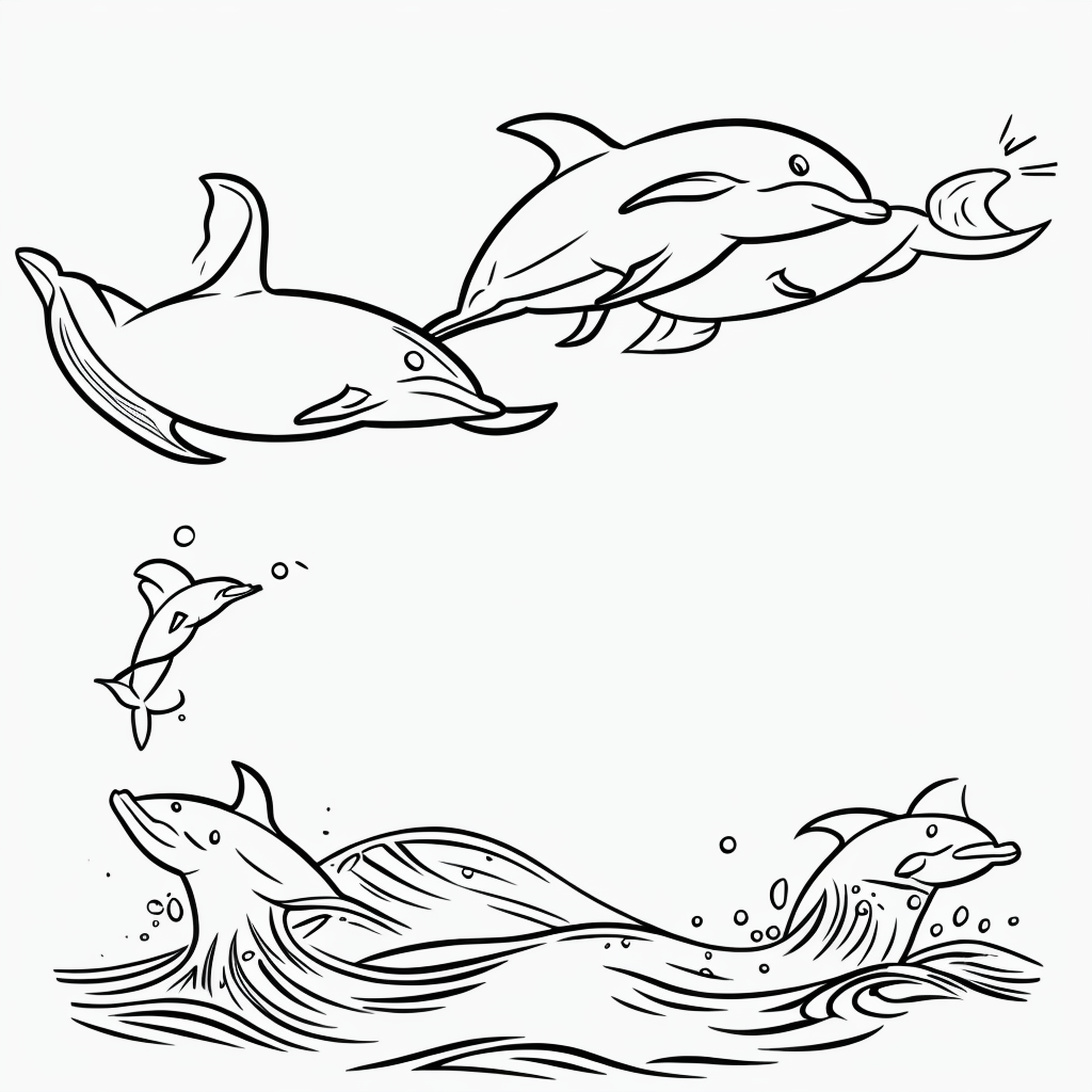 Dolphins Jumping Over Waves: Printable Coloring Page