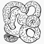 Black and white donut line art with simple outlines, ideal for coloring book pages, featuring clean outlines and blank fill areas for creative coloring.