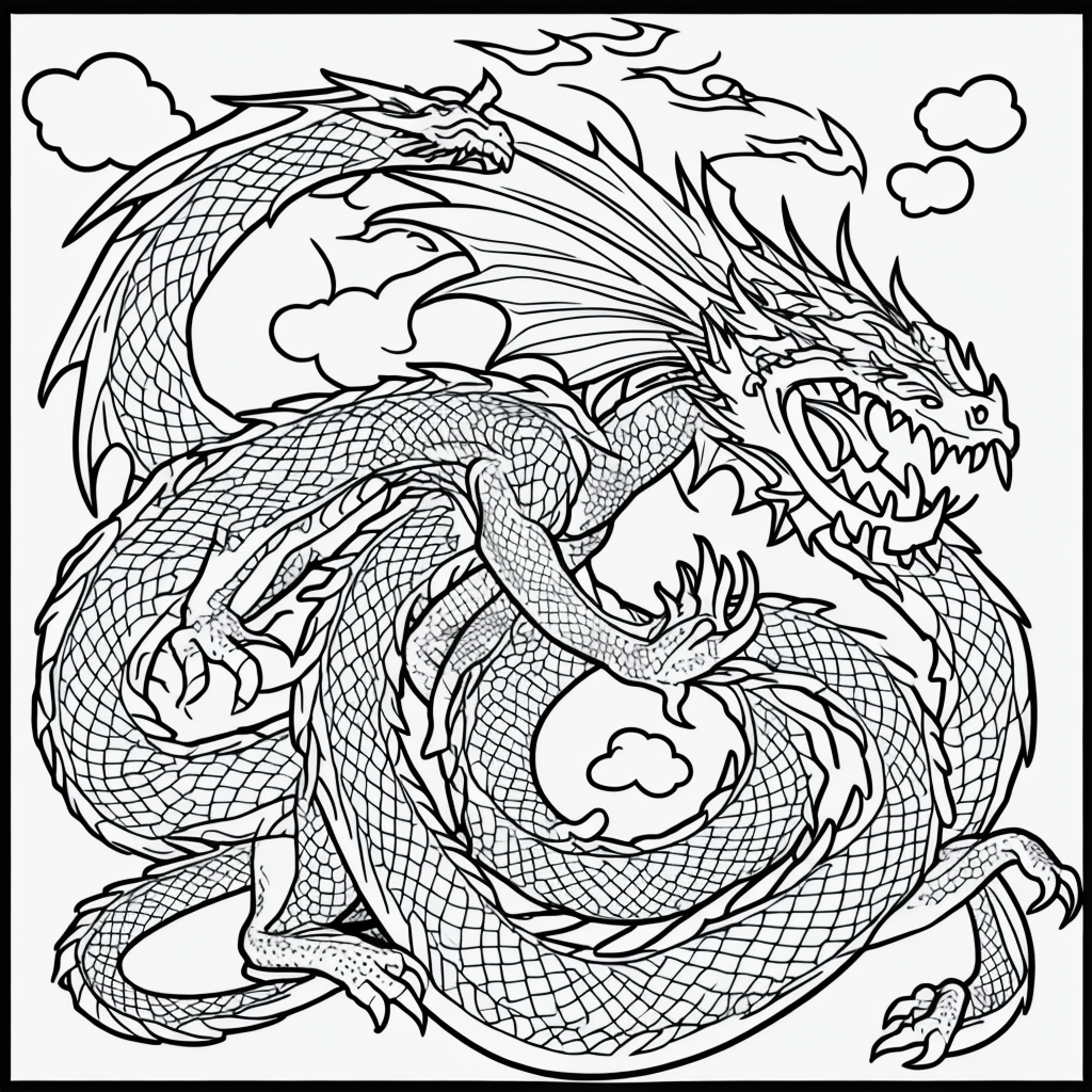 Dragon Line Art: Fire-Breathing Outlines for Coloring