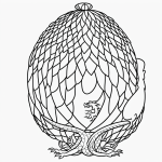 A simple black and white line art of a dragon egg cartoon featuring clean outlines and uncolored spaces, ideal for coloring book enthusiasts.