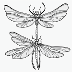 A cartoon dragonfly line art with simple black and white outlines, perfect for coloring books, featuring clean outlines and blank fill areas.