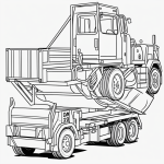 Line art of a dump truck with simple outlines, perfect for coloring enthusiasts. This black and white illustration features clean outlines and blank fill areas.