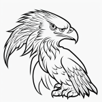 Black and white eagle cartoon with simple outlines, perfect for coloring books, featuring clean and uncolored line art with no shading on a white background.