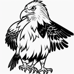 Simple black and white eagle cartoon line art with clean outlines and blank fill areas, ideal for coloring book enthusiasts seeking minimalistic designs.