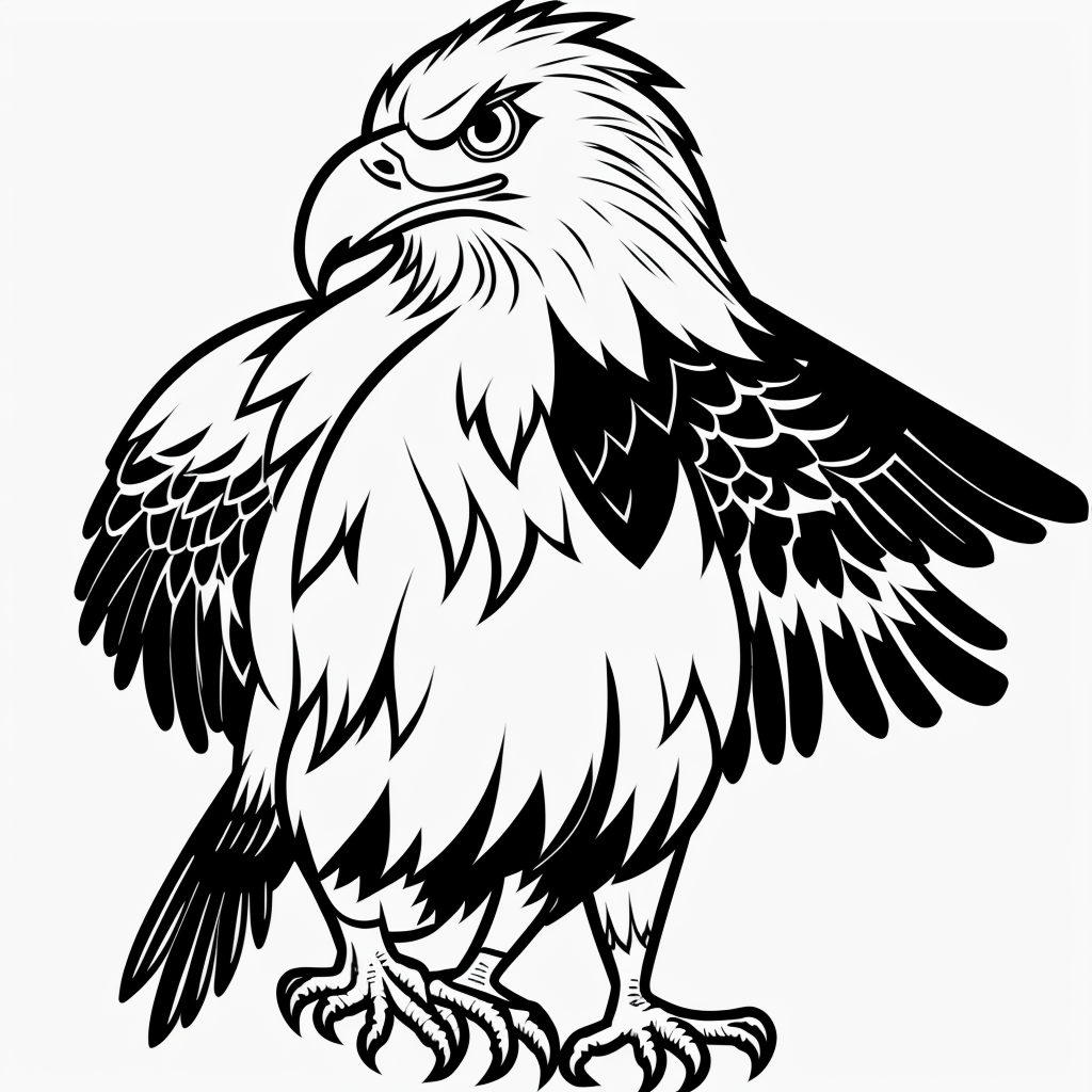 Eagle Cartoon Coloring Book: Simple Black and White Line Art