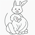 Simple black and white line art of an Easter Bunny with eggs, featuring clean, uncolored outlines and blank fill areas, ideal for coloring book enthusiasts.