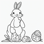 Black and white Easter Bunny line art with simple outlines, ideal for coloring book enthusiasts, featuring blank fill areas and no shading on a white background.