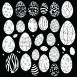 Easter egg line art featuring simple black and white outlines with clean, uncolored spaces perfect for coloring and creative projects.