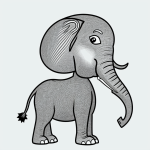 Simple black and white elephant cartoon line art with clean outlines, perfect for coloring book enthusiasts.