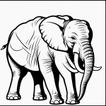 Black and white line art of an elephant spraying water, featuring simple outlines and blank fill areas, ideal for a coloring book.