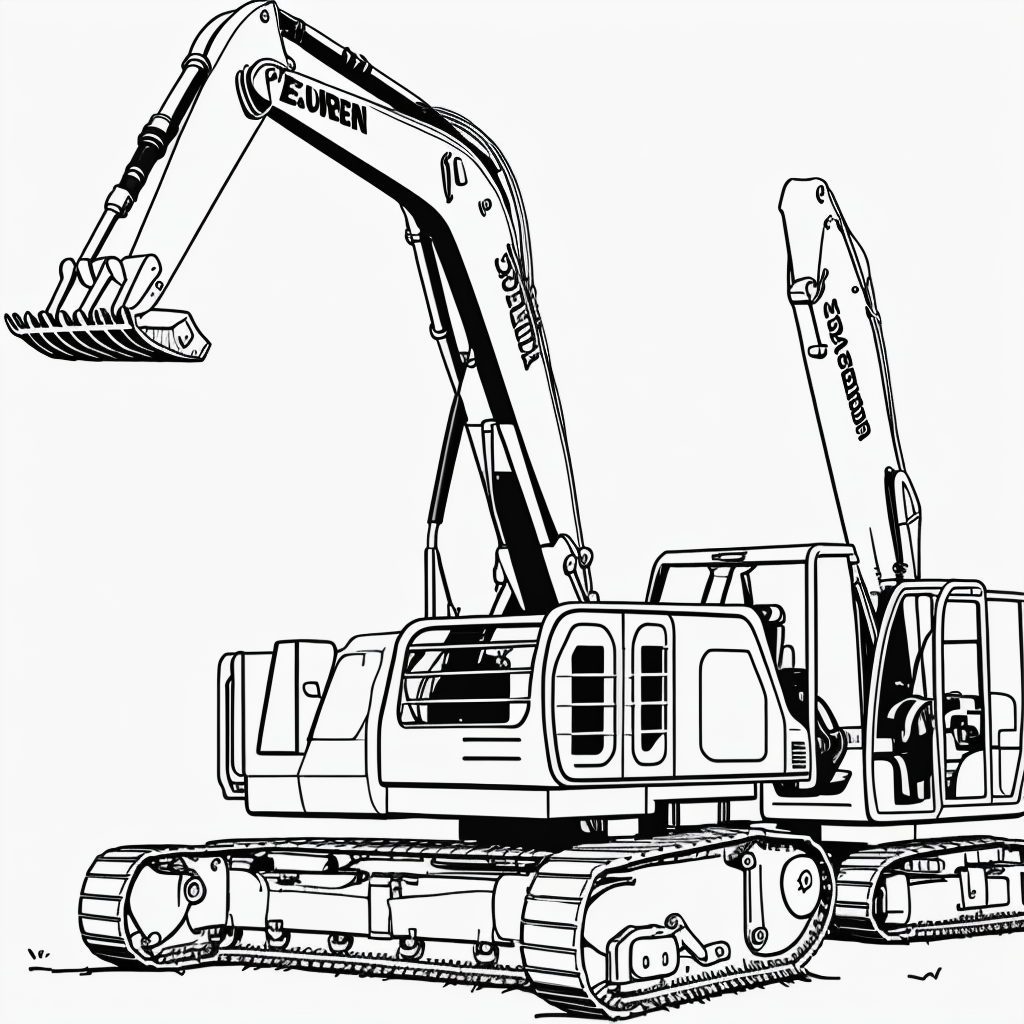 Excavator Cartoon Line Art: Coloring Book Fun