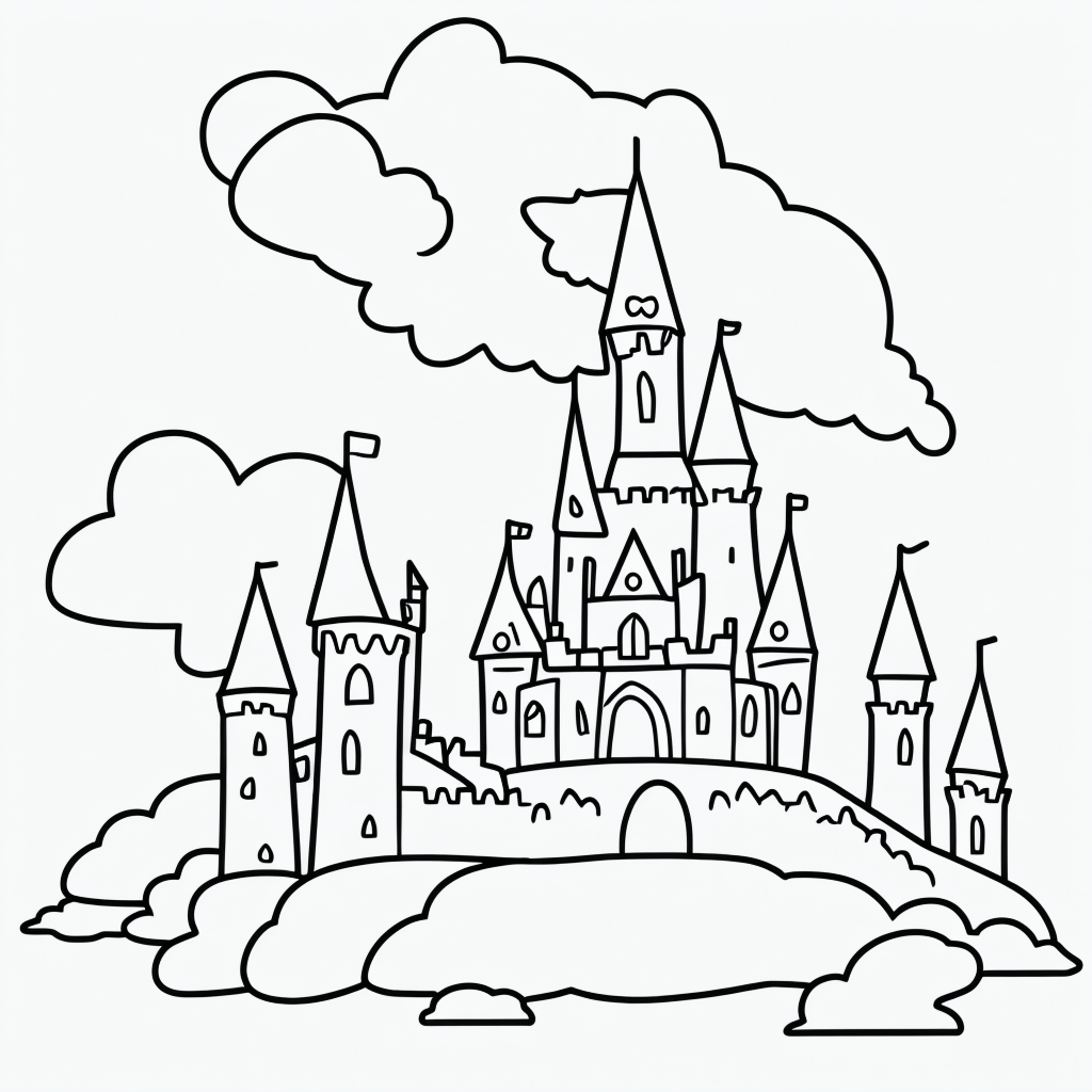 Explore Enchanting Fairy Castle Line Art Coloring Page