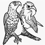 Black and white falcon cartoon line art with simple outlines, perfect for coloring books and creative projects.