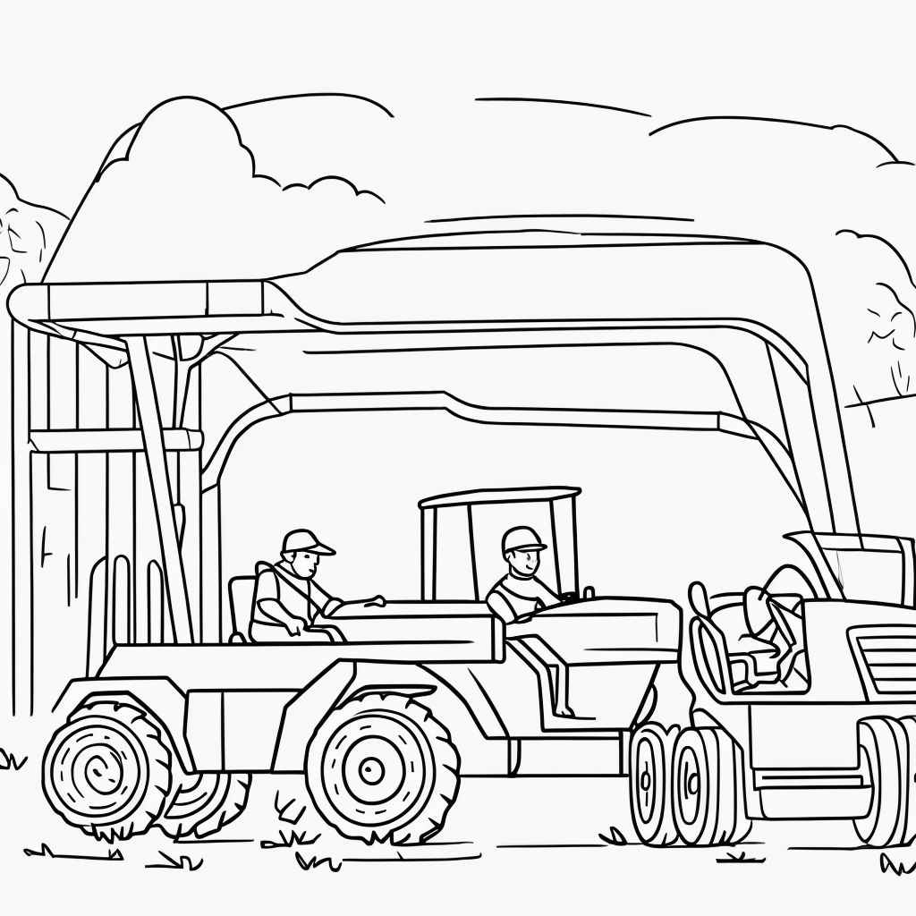 Engaging Black and White Tractor Line Art Coloring