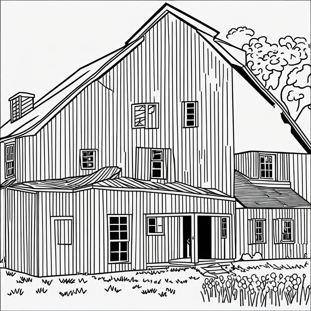 Explore Farmhouse Cartoon Line Art for Coloring Fun