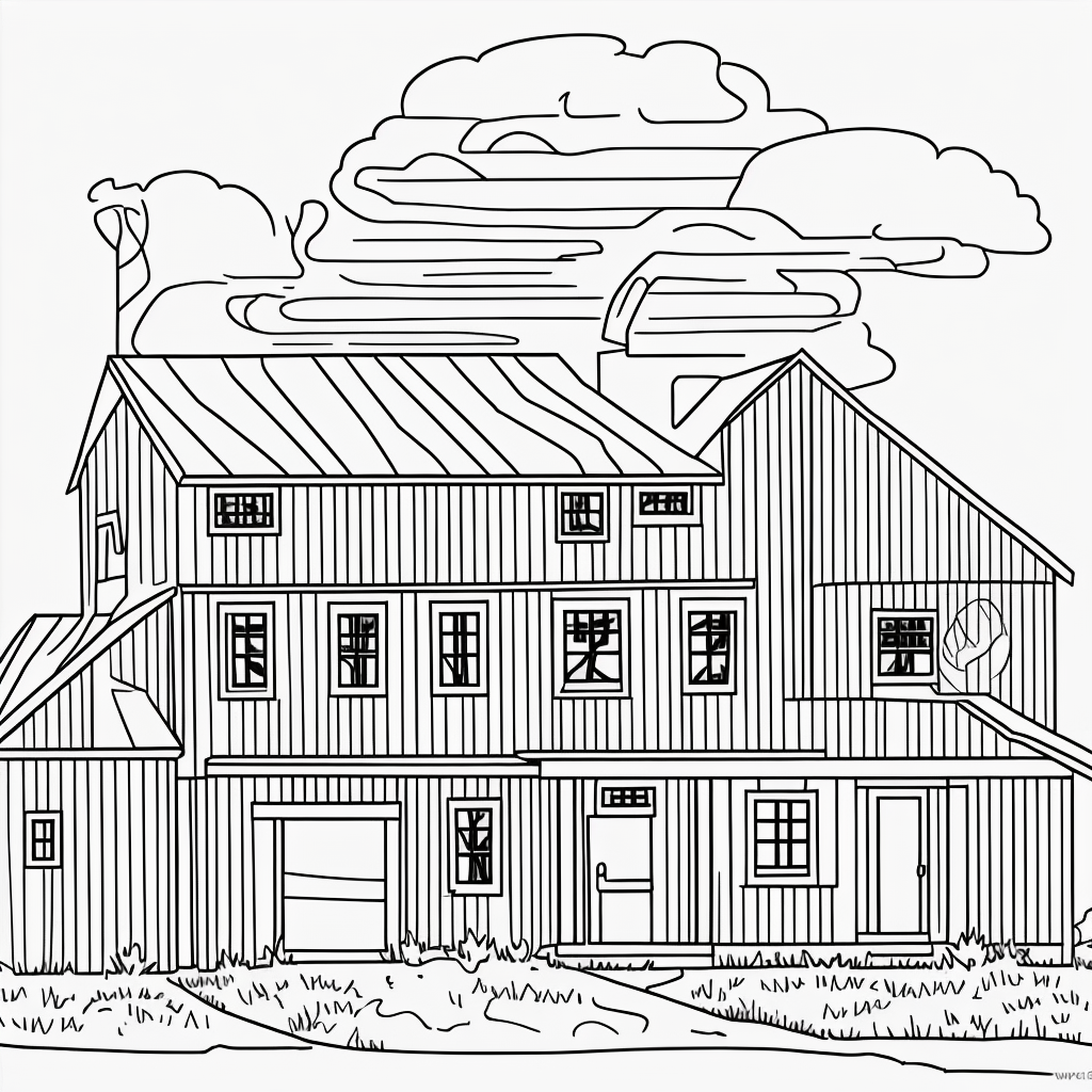 Farmhouse Cartoon Line Art for Coloring Book Fun