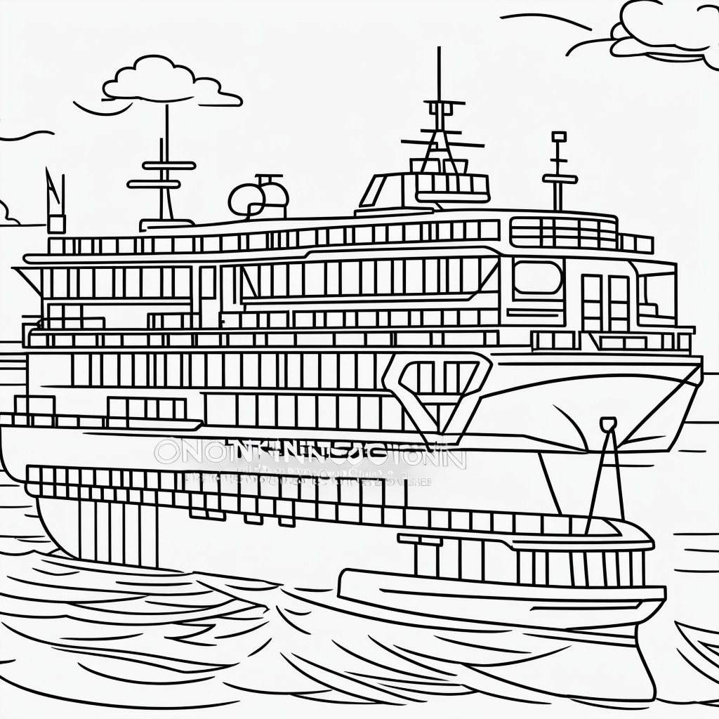 Explore Ferry Boat Cartoon Line Art for Coloring Fun