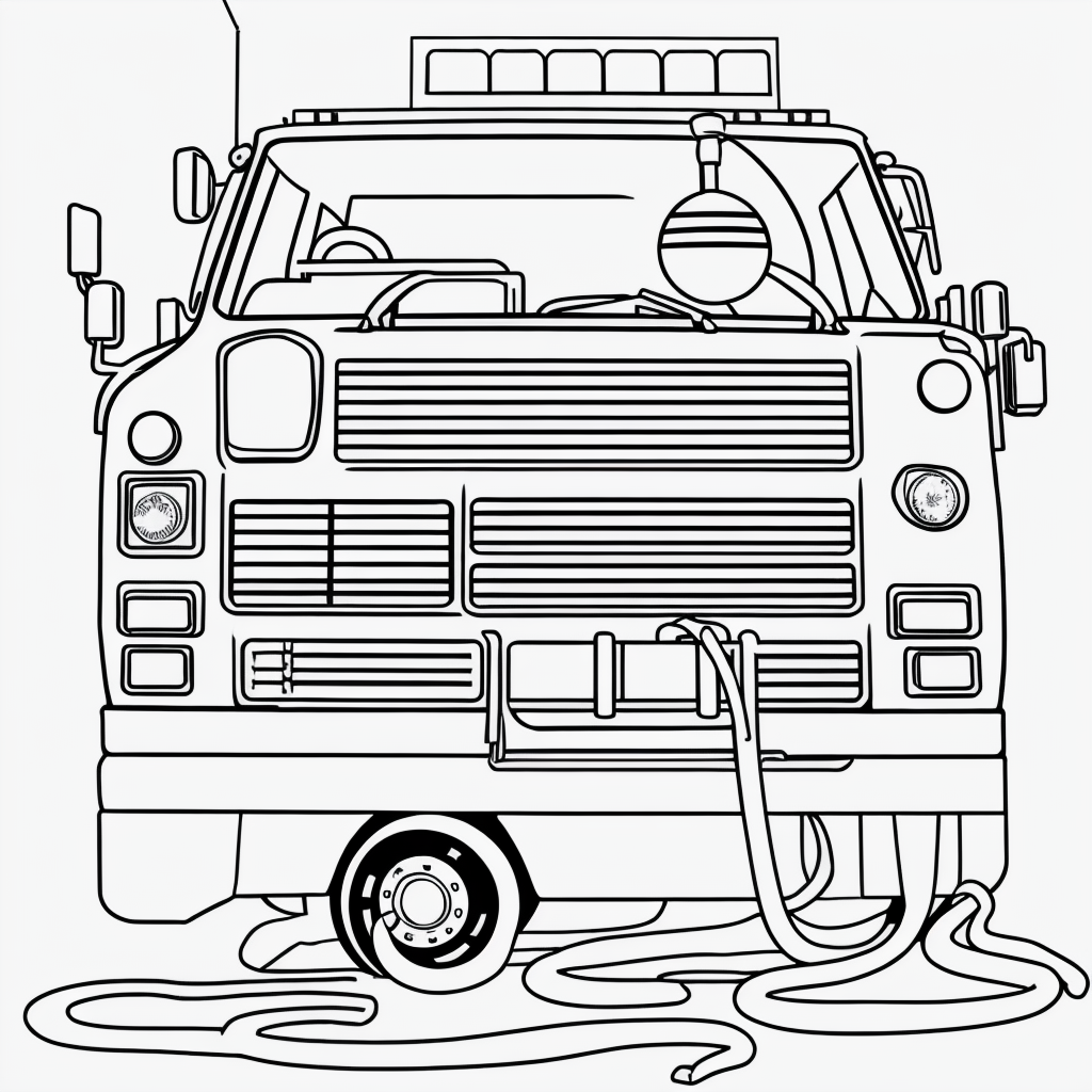 Fire Engine Line Art Coloring Book for Kids