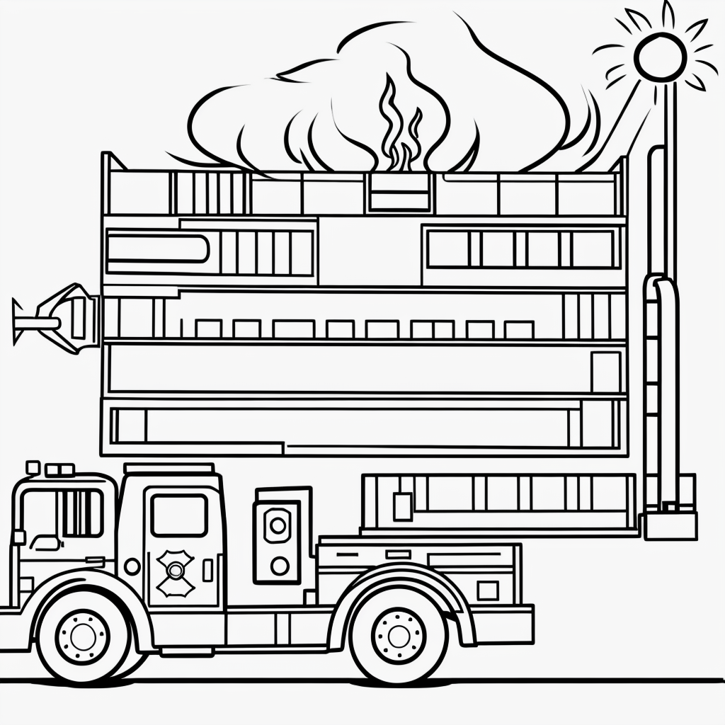 Explore Fire Truck Cartoon Line Art for Coloring Fun