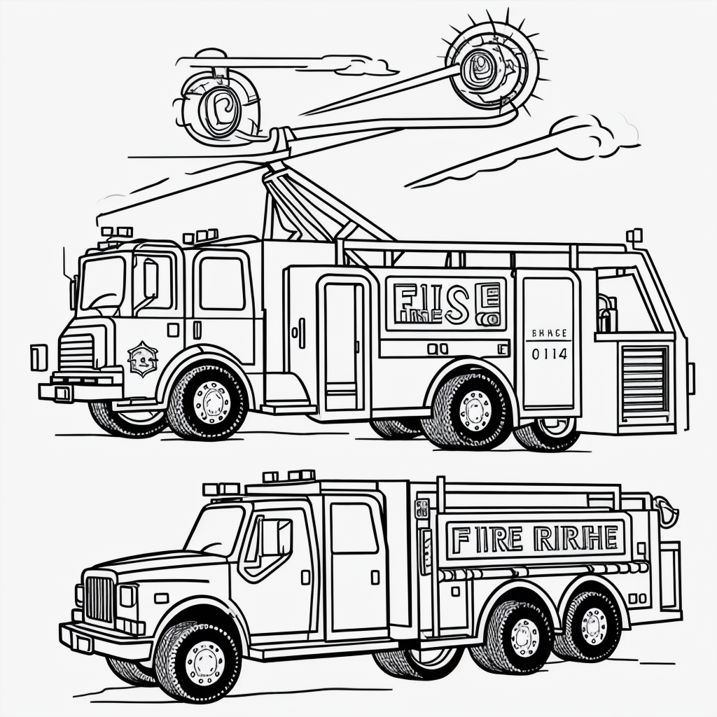Engage Kids with Fire Truck Cartoon Line Art Fun