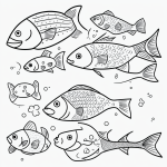 A captivating fish line art illustration featuring simple outlines in black and white, designed for coloring book enthusiasts seeking creative inspiration.