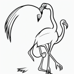 Simple flamingo cartoon line art with clean outlines and blank fill areas, perfect for a coloring book, set against a pure white background, no shading or gradients.