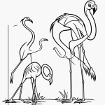 Black and white flamingo line art with simple outlines, perfect for coloring books or creative projects, featuring clean outline and blank fill areas.