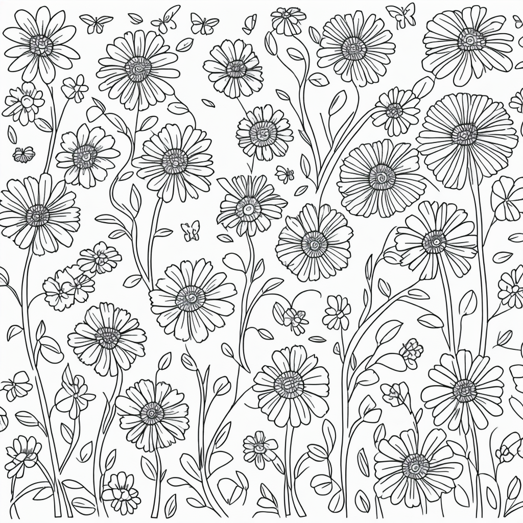 Explore Flower Gardens with Butterflies in Line Art