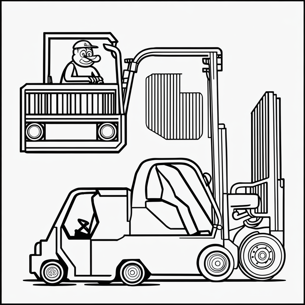 Forklift Cartoon Line Art: Black and White Coloring Fun